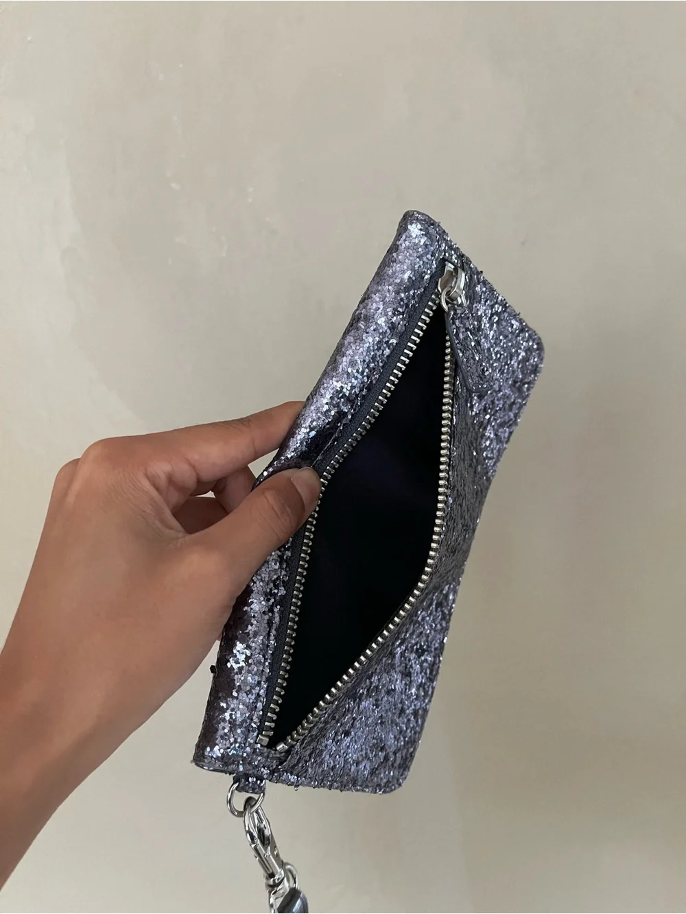 Glitter Wristlet Clutch - Silver Black Sparkle